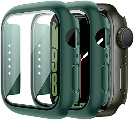Doeboe תואם לסדרה Apple Watch 7 45 ממ, מקרה עם מגן מסך זכוכית מזג [2 חבילות], 2 ב 1 כיסוי מחשב קשה עם מגן זכוכית